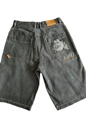 Vintage Y2K Fat Albert 38 Platinum FUBU Black Charcoal Gray Denim Shorts Jorts